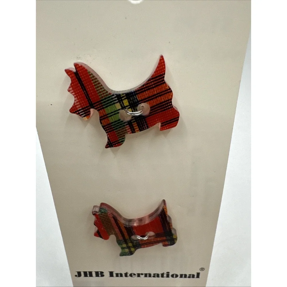 NOS JHB International Plaid Scottie Dog Buttons 373 1